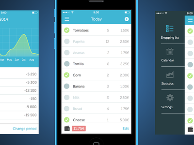 Shopping App [More screens] app clean dashboard graph ios7 list menu screen shopping sidebar statistics