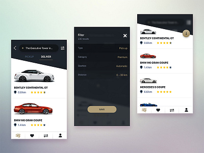 Exclusive Car rental app app car download filter gold ios list map mobile psd rental