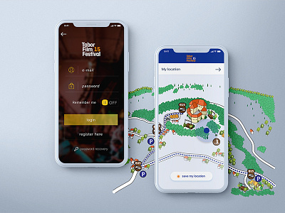 Tabor Film Festival App app blue festival film form grey ios location login map orange psd