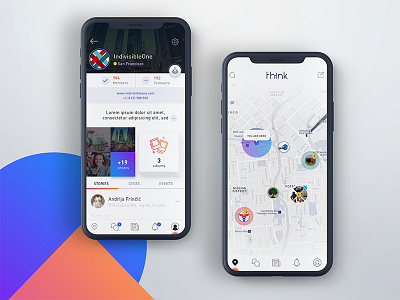 Location-based Social App app blue design follow map menu network orange profile psd social status