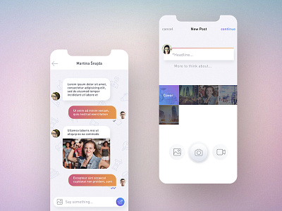 Chat & New Post Screen android app bubble chat ios library notification photo post purple social user