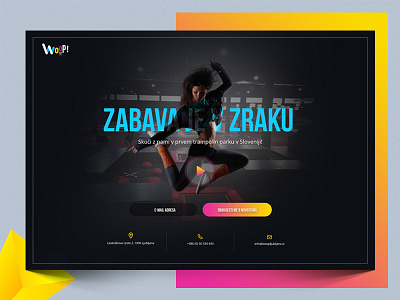 Trampoline park website blue dark desktop girl gradient header jump landing page park video web design woman