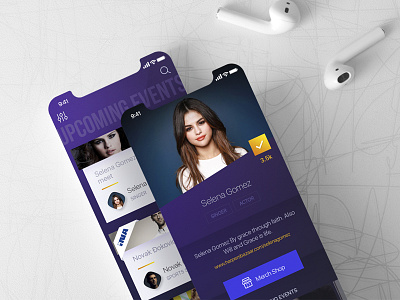 Social mobile app android app celebrity events ios mobile psd purple shop user interface yellow