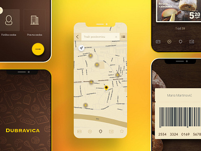 Bakery rewards app android app bakery food ios map mobile photoshop ui uiux ux wood yellow
