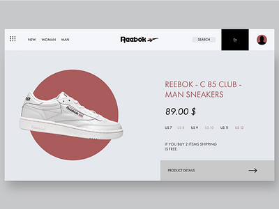 Reebok Web & Ui/Ux Design! adobe illustrator adobe photoshop colors first shot graphic design grey icons logo minimalism minimalist pantone ui ui design ux ux design web concept web design white