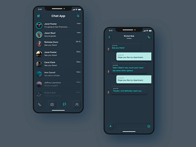 Simple Chat App adobe adobe xd appdesign branding chat chatapp dark theme dark ui design designowebtechnologies illustration typography xd xd ui kit xddailychallenge