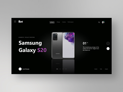 Samsung Galaxy S20 Mockup adobexd blog branding categories dark theme design design app designoweb features gradient landing page navigation samsung samsunggalaxys20 samsunggalaxys20 smartphone ui web website