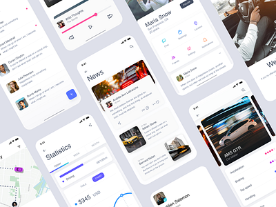 Car Booking UI KIT car car booking cart categaries chat chatting creative design designoweb driving gradient lighttheme news notification notifications statistics ui uidesign uiux white