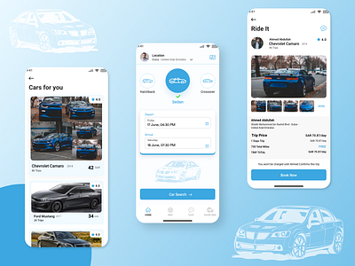 Car Rental Ui appdesign application blue car clean creative design designoweb developer gradient notifications rental sedan ui uiux ux web webdesign