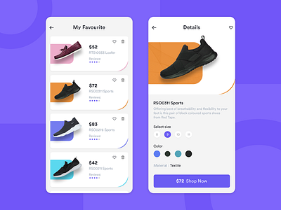 Shoes App (Listing & Detail) - Ecommerce app branding colors creative design designoweb detail screen listing screen photoshop shoes app typography ui ux