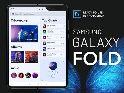 Galaxy Fold clean design designoweb designowebtechnologies mokup music samsung galaxy ui ux