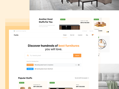 Fumio - Furniture Shop Landing Page Exploration clean ecommerce furniture interior landing page minimalist orange shop ui web design
