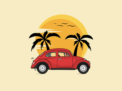 VW Beetle, Sunset, Palm, Holiday beetle digital design graphic design illustrator palm sunset