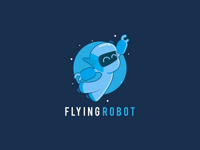 Flying Robot astro blue fly flying logo mascot mecha planet robot