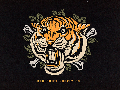 Tiger Blueshift Supply Co. apparel clothing design graphic graphicdesign illustration logo merch oldschool supply tattoo tiger vector