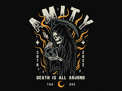 The Amity Affliction "Death is All Around" design fire graphicdesign illustration merch metalcore reaper skull the amity affliction vector