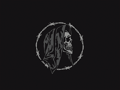 Reaper (For Sale) apparel band barbed wire brand branding clothing design graphic graphicdesign icon illustration logo merch oldskool reaper skull tattoo traditional tattoo vector vintage