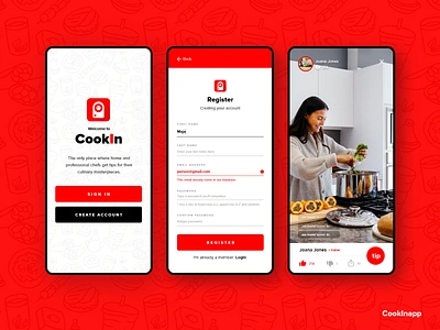 Cookin App - Place where chiefs get tipped! clean app design clean design cooking app flat design mobile app mobile app design mobile design mobile ui stream app streaming app