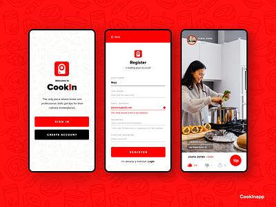Cookin App - Place where chiefs get tipped! clean app design clean design cooking app flat design mobile app mobile app design mobile design mobile ui stream app streaming app