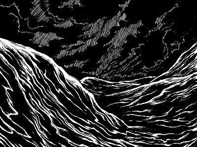 Black Seas illustration moody pen and ink storm rain sea sky waves