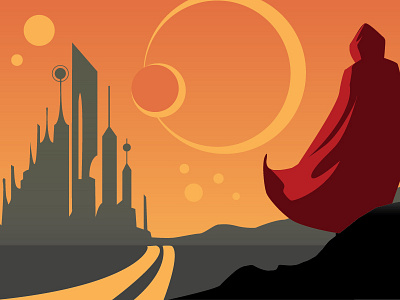Detail of Sci Fi/Fantasy Genre for Hachette Book Group Website book genre castle cityscape fantasy scene planets illustration sci fi fantasy vector