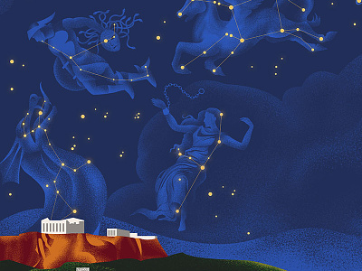 Mythology in the sky (detail) andromeda athens constellations greece greek myths illustration night sky perseus stars vector
