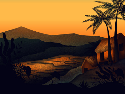Sunset in the Philippines artwork asia forest illustration illustration art illustrator landscape mountains philippines photoshop rural scene sunset texture travel vector village