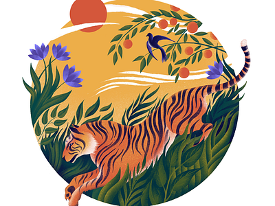 Tiger digital art exotic illustration illustrator jungle nature painting plants procreate rousseau tiger tropical