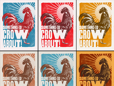 Rooster Color Options - WIP blue flat grunge poster print red screen print texture vintage yellow