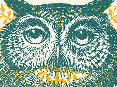 Hoooot blue design owl poster print screen print texture yellow