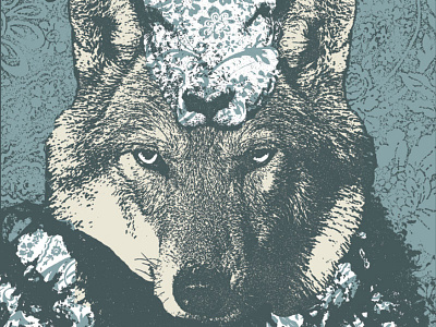 "Wolf Like Me..." WIP blue design poster print screen print texture wolf yellow
