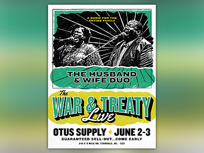 The War & Treaty "Live" Gig Poster design event green music poster print screen print texture yellow