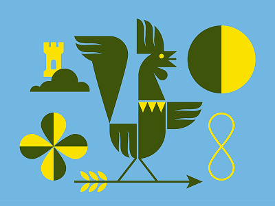Flag design animal blue design flag graphic icon iconic illustration region rooster symbolic