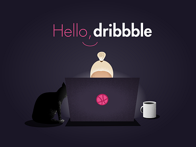 Hello dribbble! cat hello hello dribbble illustration