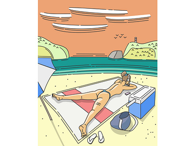 Beach Day! beach bikini cartoon illustration relaxing sunbathing vector woman