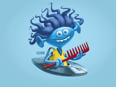 Blue alien with unruly hair alien blue brush flying flying saucer unruly hair