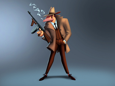 Gangster character coat gangster gun smoke