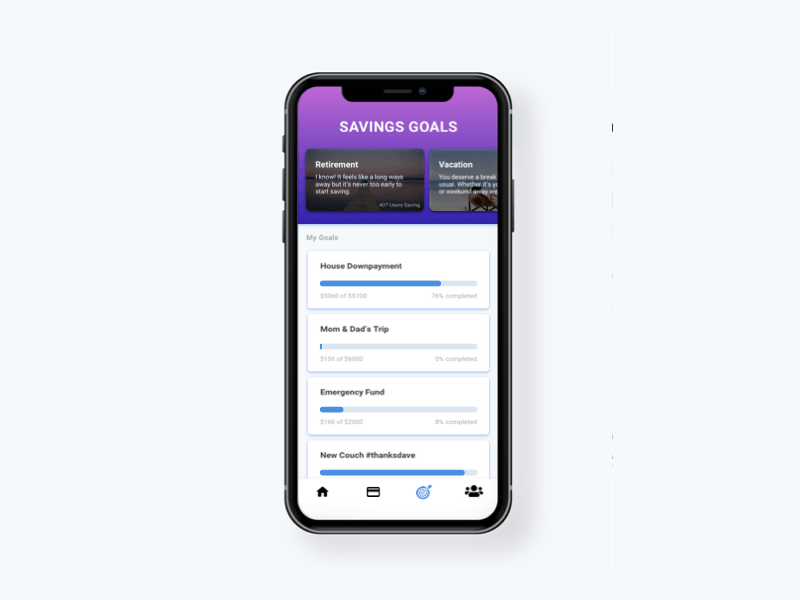 Brella: Goal Oriented Savings App banking goal setting ios ui ux