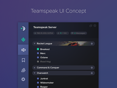 Teamspeak UI Concept application gaming overwatch purple re-design rocket league teal teamspeak ui user interface ux