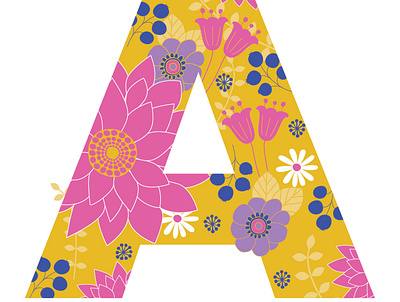 Flowery A alphabet floral flowers illustration retro type