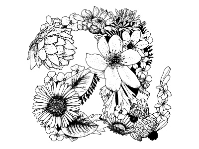 Hand Ilustrated Flowery Letter 'a' black and white botanical clarendon drawing flowers hand drawn illustration ink and paper lettering type