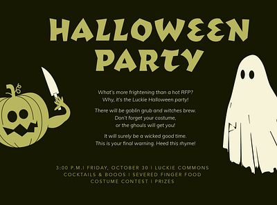 Halloween Frights ghosts halloween happy hour illustration invitation knives october party pumpkins scary