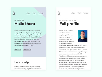Portfolio site v3 - Mobile home and about page mobile portfolio responsive sketch web design