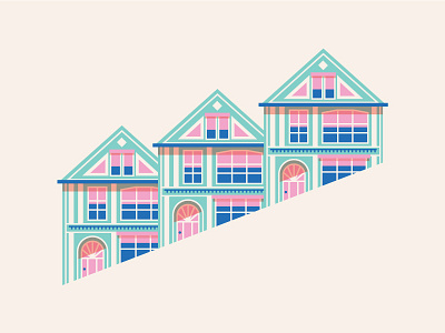 Painted Ladies 🏠🏠🏠 detailed home houses illustration painted ladies teal vector