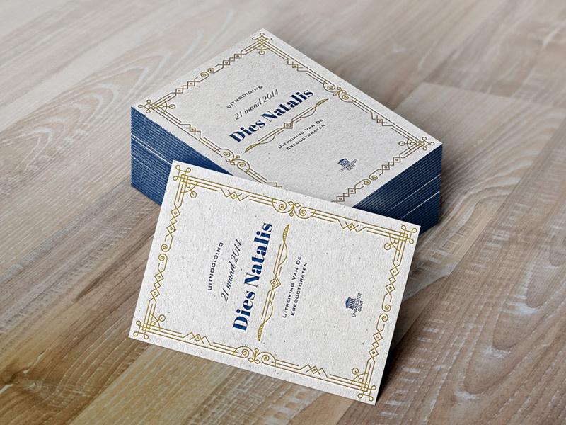 Dies Natalis invitation art deco letterpress duochrome