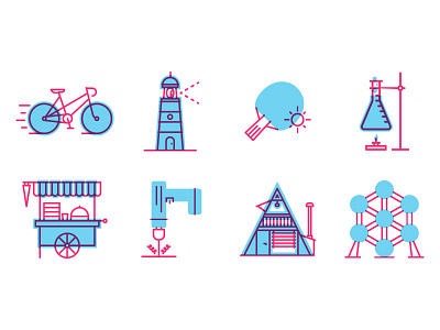 Icons atomium chemistry drill icons lighthouse line mixte pingpong