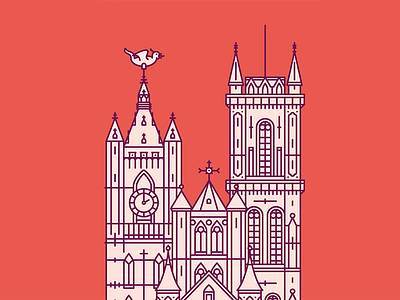 Ghent, Belgium belgium cathedral church ghent illustration lineart vector