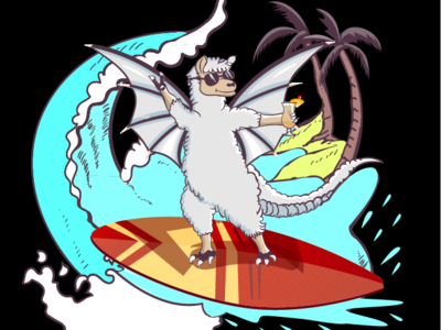 Surfing llama dragon illustration for t-shirt amazon business designer drawing free free mockup graphics design illustration merch by amazon t shirt t shirt design vector