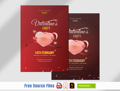 Valentine's Day & Party Flyer 14 february design 14th feb a4 size brochure design free templete graphic design illustrator love love flyer party flyer design popular design rkdgraphic valentine poster valentines day valentines party flyer