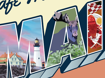 Detail shot of detail version, Maine Postcard maine postcard vintage vintage font vintage postcard